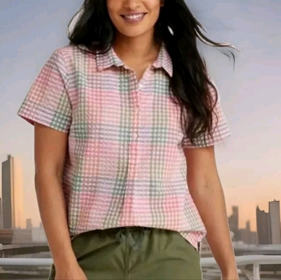 LL Bean Pastel Textured Button-Up Cotton Festive Top XL - Picture 2 of 14